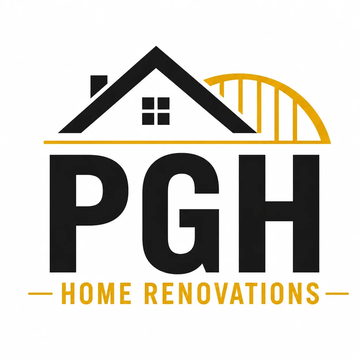 PGH Home Renovations logo with house icon and gold arch accent