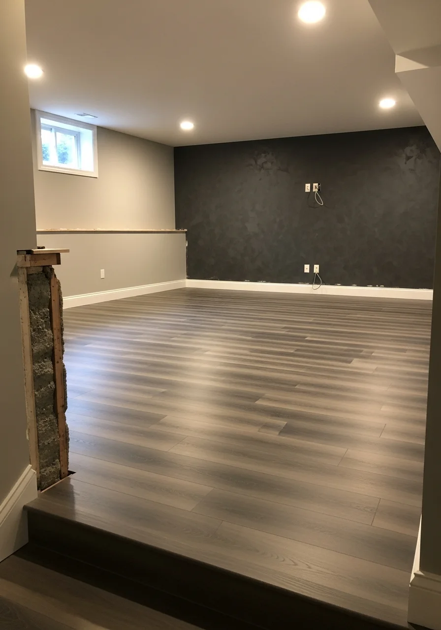 Newly finished basement with recreation area, lighting, and modern flooring in a Peters Township home.