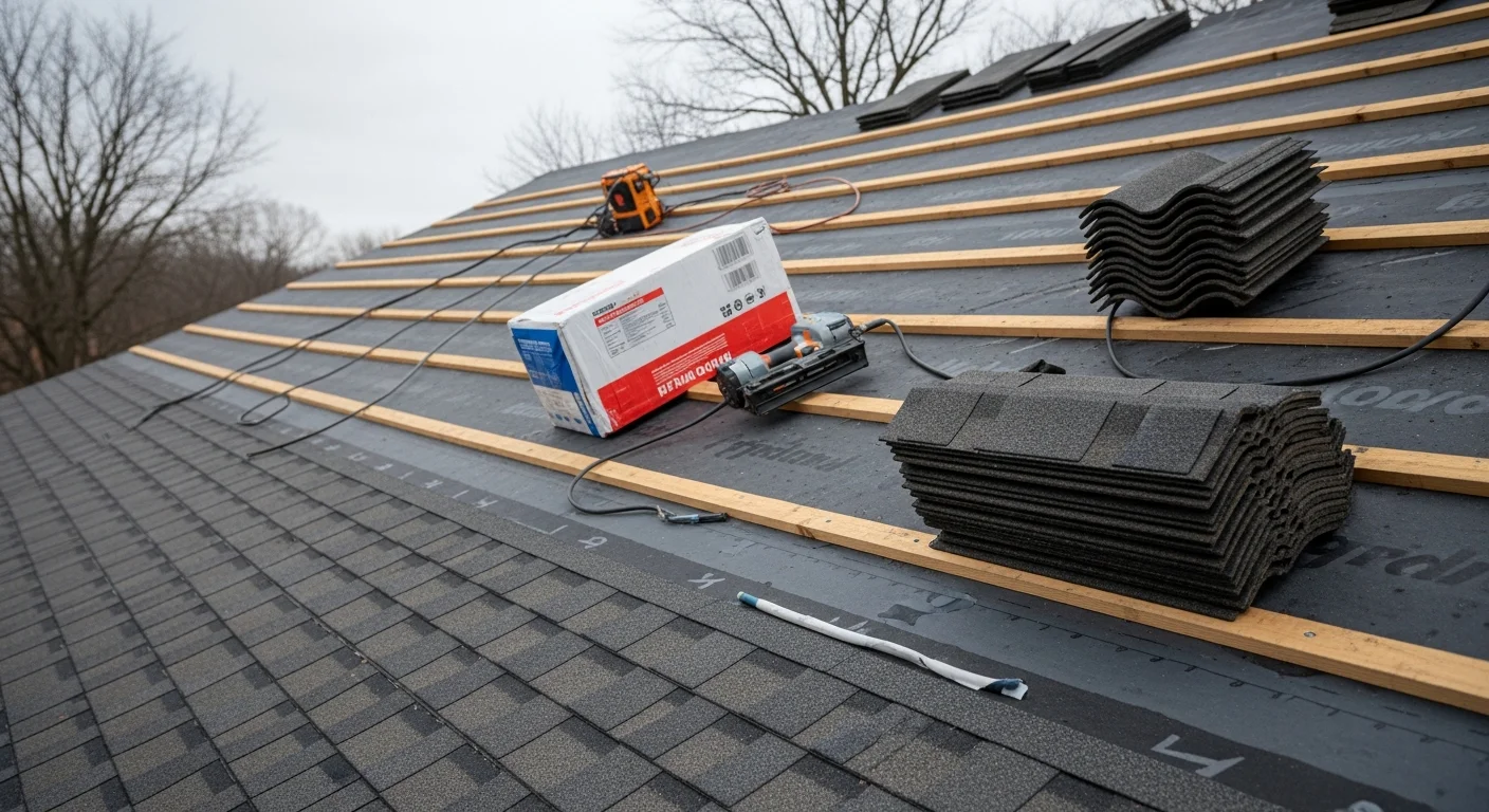 Newly installed architectural shingles on a steep-pitch custom home in Fox Chapel, Pennsylvania, showing clean ridge lines, flashed dormers, and dimensional shingle layering across a multi-plane roofline.